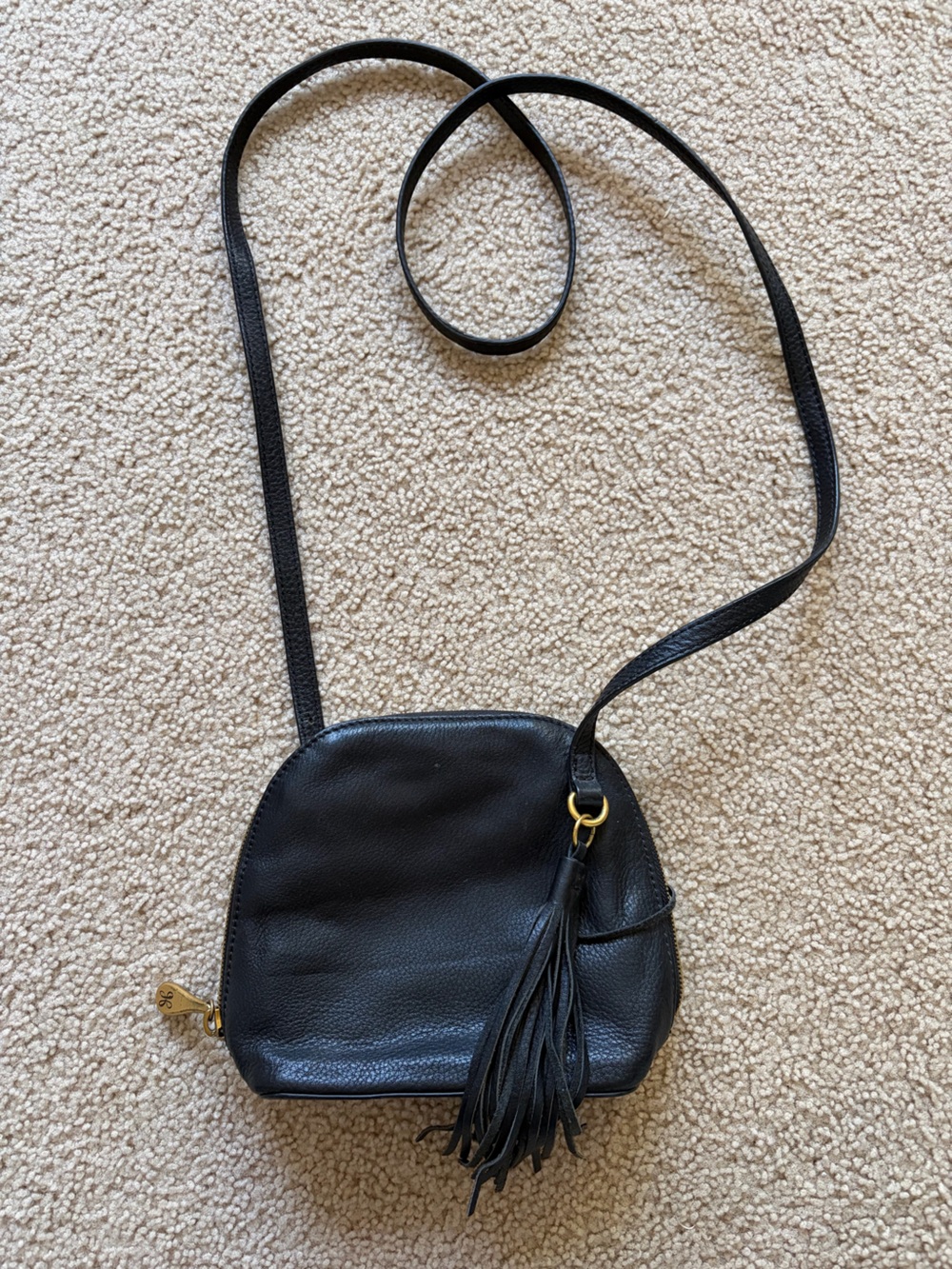 HOBO Black Pebbled Leather Crossbody with Tassel and Gold Hardware